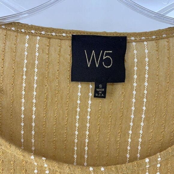 W5 Marigold Yellow 3/4 Sleeve Ruffle Striped Top S - Picture 5 of 5